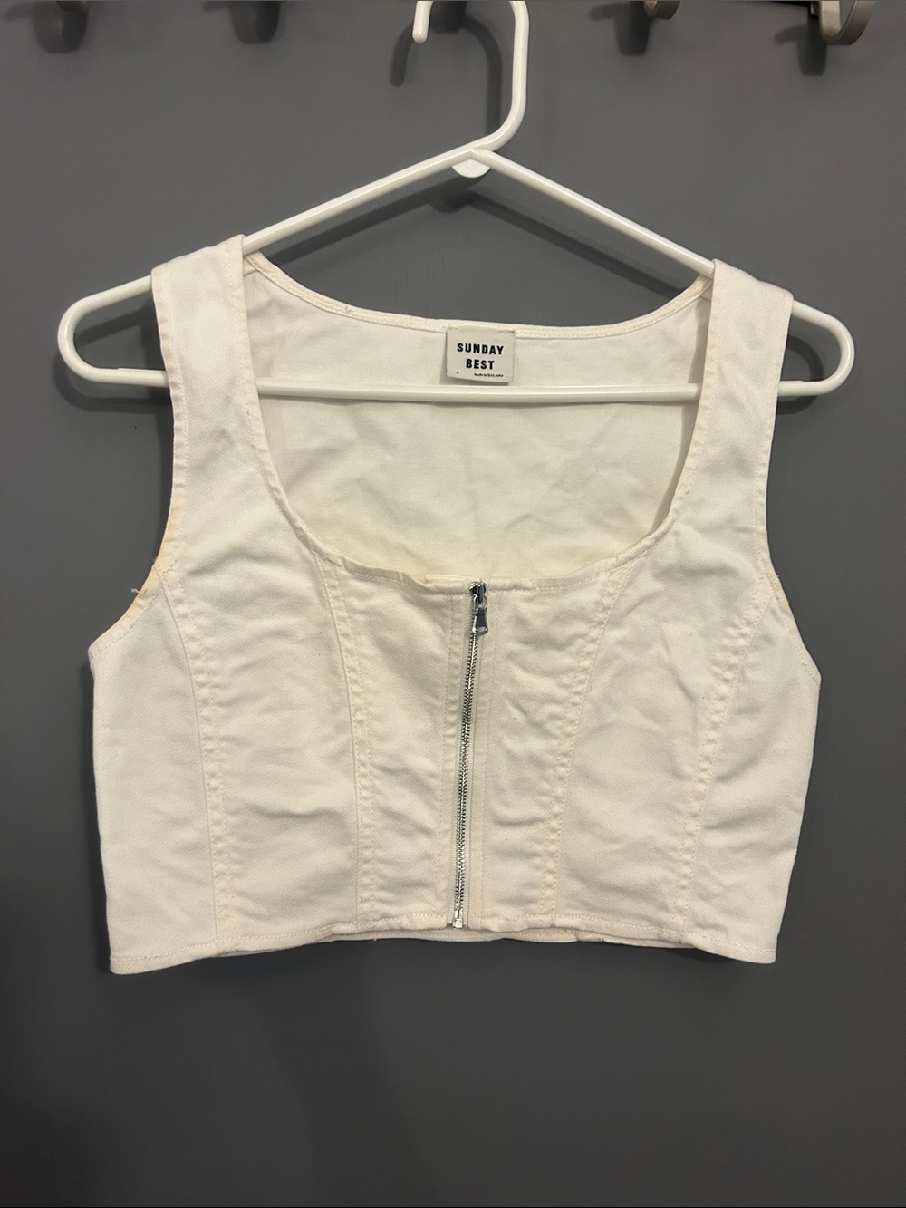 Sunday Best Cream Front-Zip Cropped Tank